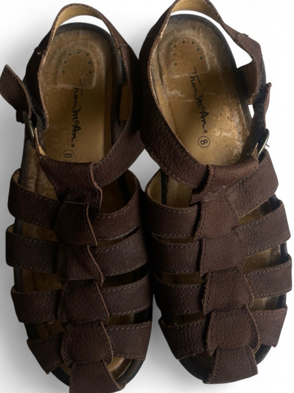 Thom Mcan Cocoa Brown Genuine Leather Fisherman Sandals - Size 8 *Vintage*
